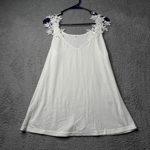 Casual Tank Top Women's Large White Flower Embroidered Straps - Picture 1 of 5